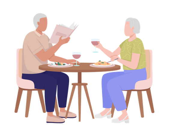 Pareja de ancianos cenando juntos  Ilustración