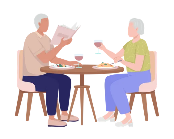 Pareja de ancianos cenando juntos  Ilustración