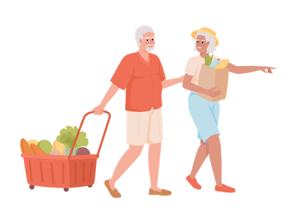 Pareja de ancianos juntos de compras  Ilustración