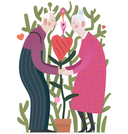 Pareja de ancianos enamorados  Ilustración