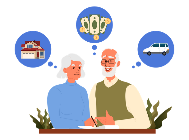 Una pareja de ancianos escribe un testamento  Ilustración