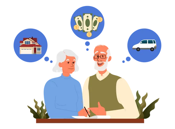 Una pareja de ancianos escribe un testamento  Ilustración