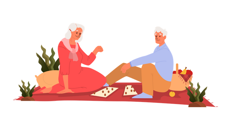 Pareja de ancianos jugando bingo juntos  Ilustración