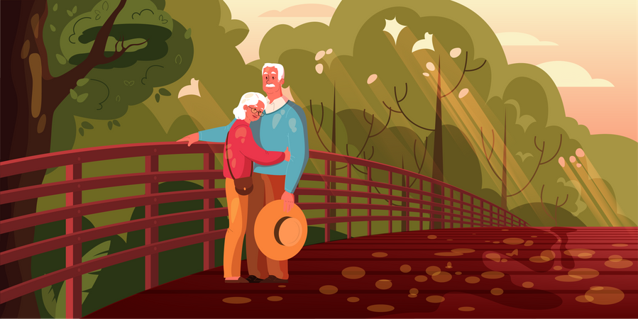 La pareja de ancianos se abraza  Ilustración