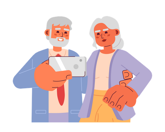 Pareja de ancianos tomando selfie  Ilustración