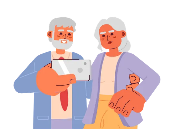 Pareja de ancianos tomando selfie  Ilustración