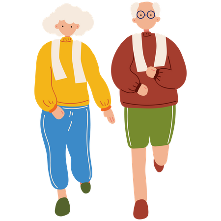 Pareja de ancianos corriendo juntos  Ilustración