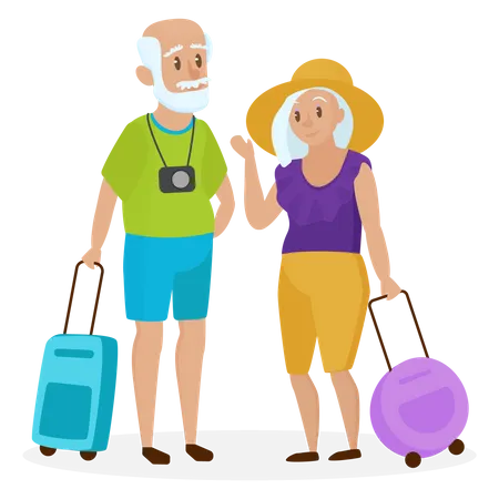 Pareja de ancianos yendo de vacaciones  Ilustración