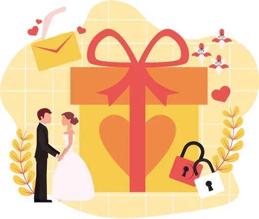 Pareja de novios con regalo  Ilustración