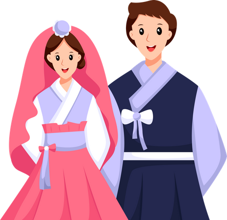 Pareja de boda coreana  Ilustración