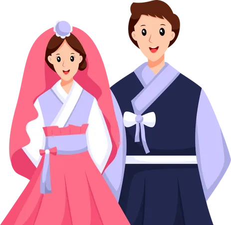 Pareja de boda coreana  Ilustración