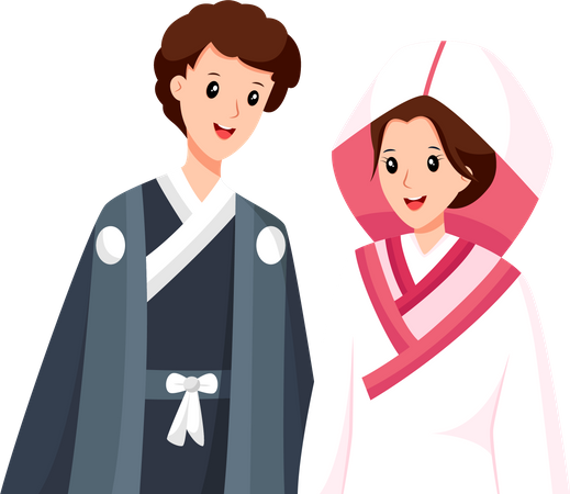 Pareja de boda japonesa  Ilustración