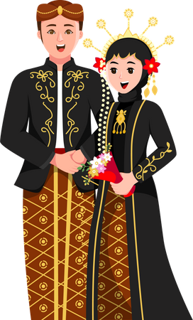 Pareja de boda tradicional indonesia  Ilustración