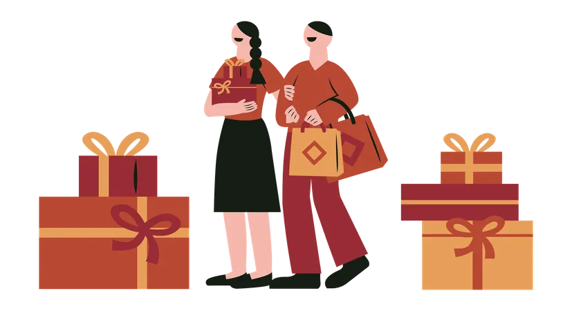 Pareja de compras en el año nuevo chino  Illustration