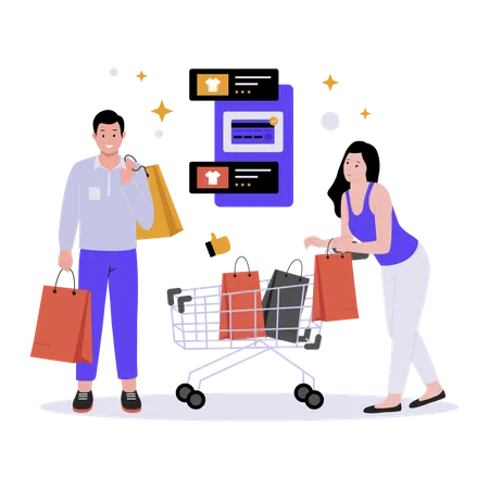 Pareja de compras juntos  Ilustración