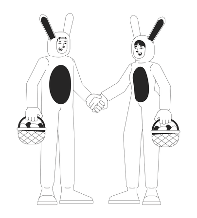 Pareja de conejitos con cestas de Pascua  Ilustración