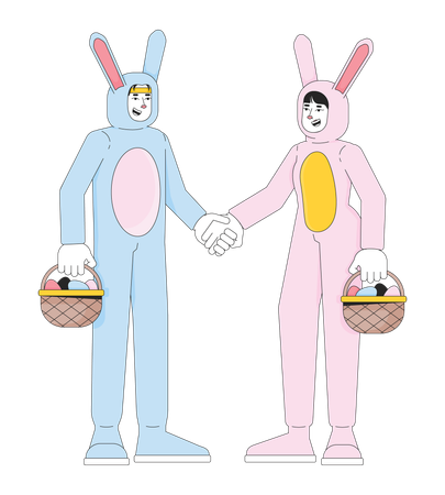 Pareja de conejitos con cestas de Pascua  Ilustración