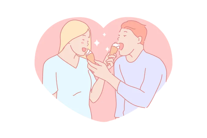 Pareja enamorada con conos de helado,  Ilustración