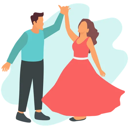 Pareja de enamorados perfecta bailando en una fiesta  Ilustración