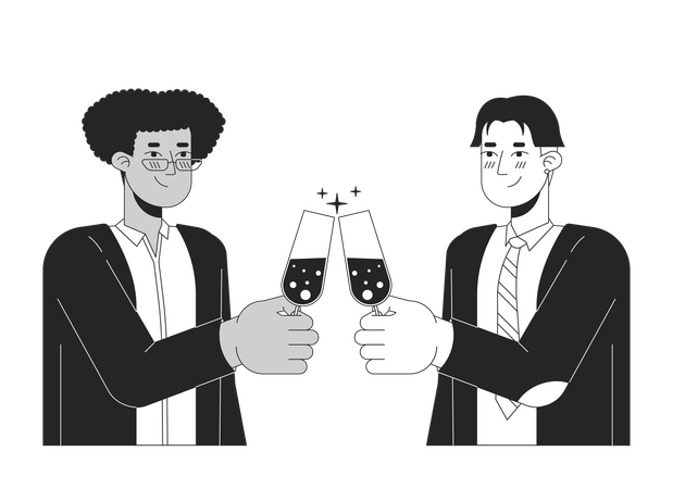 Pareja de hombres gays tintinean vasos  Ilustración