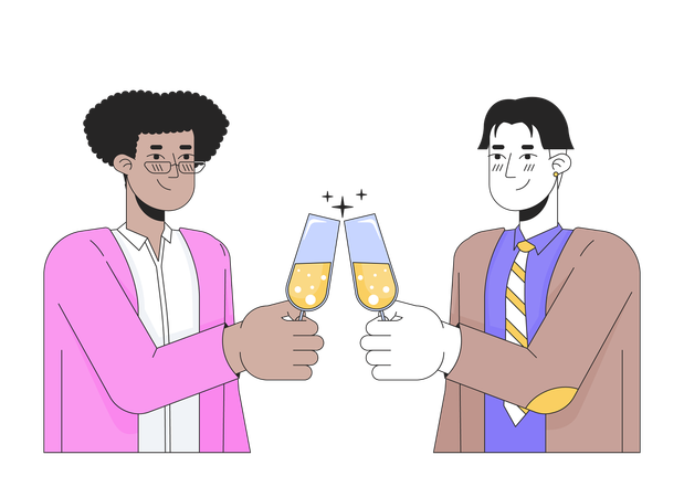 Pareja de hombres gays tintineando vasos  Ilustración