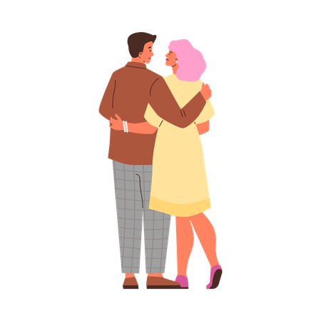 Pareja joven enamorada abrazándose  Ilustración