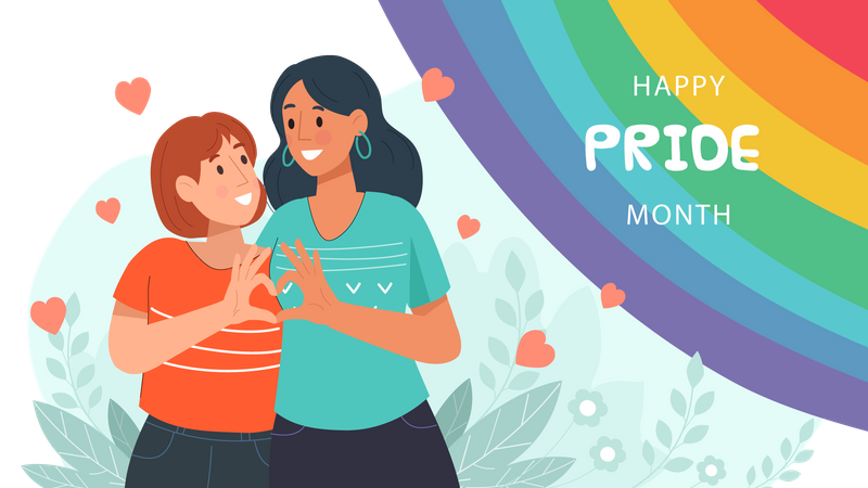 Pareja de lesbianas mostrando signo de corazón  Ilustración