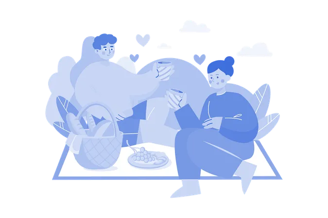 Pareja, en, picnic  Ilustración