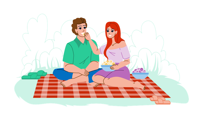 Pareja, en, picnic  Ilustración