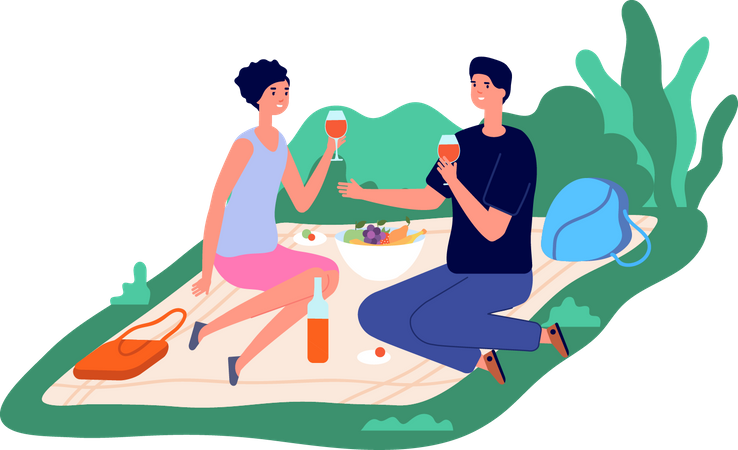 Pareja, en, picnic  Ilustración