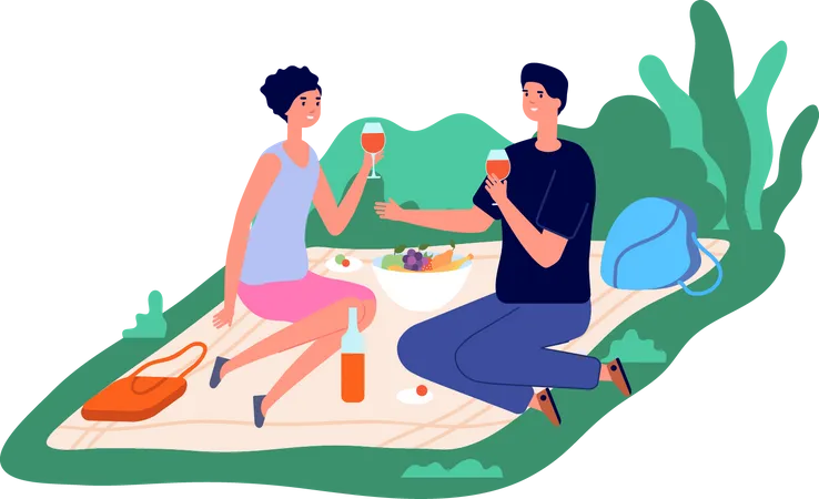 Pareja, en, picnic  Ilustración