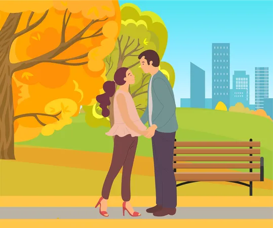 Pareja de pie en el parque  Ilustración