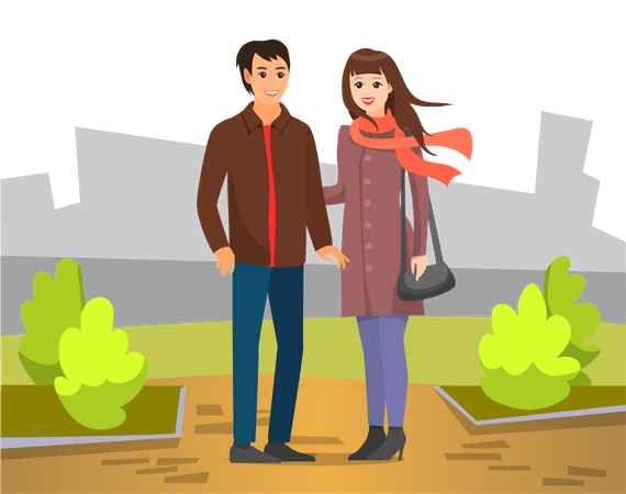 Pareja de pie en el parque  Ilustración