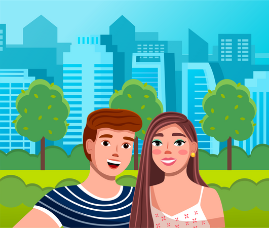 Pareja de pie juntos en el parque  Ilustración