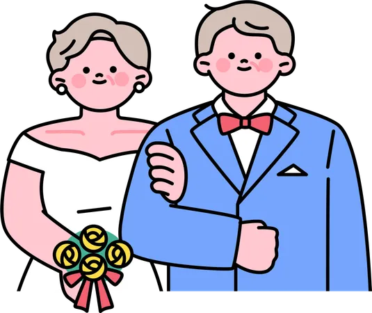 Pareja de recién casados asiste a ceremonia de boda  Ilustración