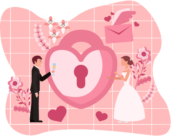 Pareja de recién casados  Ilustración