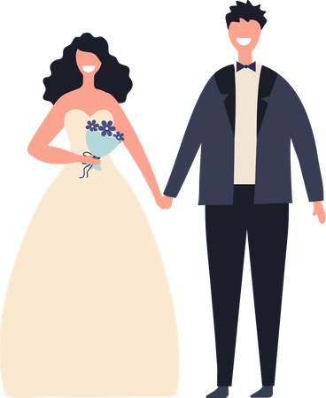 Pareja de recién casados de pie juntos  Illustration