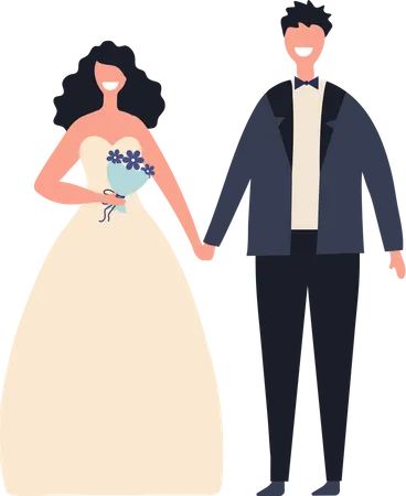 Pareja de recién casados de pie juntos  Illustration