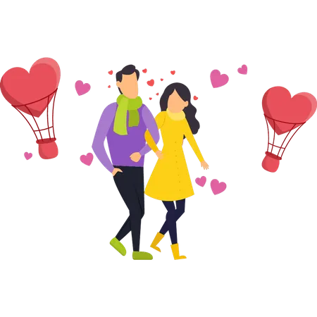 Pareja de San Valentín caminando juntos  Ilustración