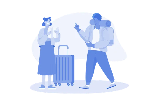 Concepto De Ilustracion De Personas Que Viajan Sobre Un Fondo Blanco Ilustración