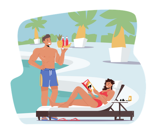 Pareja de turistas en vacaciones de verano  Illustration