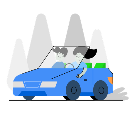 Pareja yendo de viaje por carretera  Ilustración