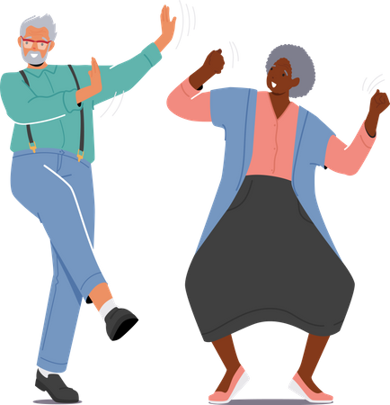 Pareja de ancianos bailando y divirtiéndose  Ilustración