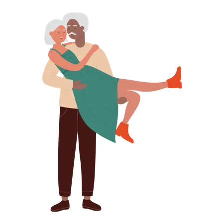 Pareja de ancianos haciendo baile  Ilustración