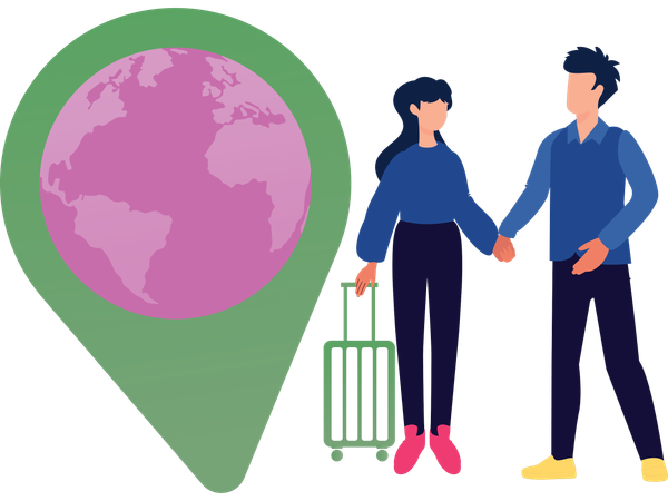 Pareja decidiendo destino de viaje  Illustration