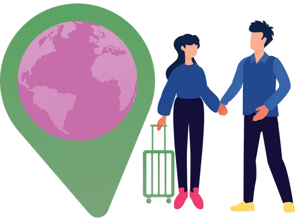 Pareja decidiendo destino de viaje  Illustration