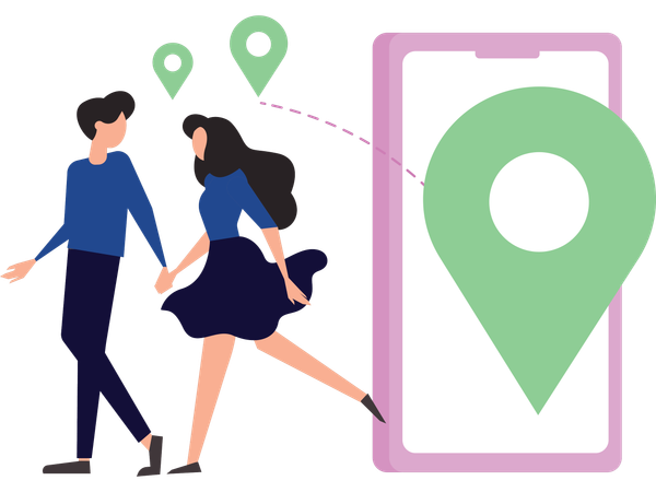 Pareja decidiendo destino de viaje  Ilustración