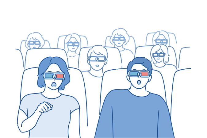 Una pareja disfruta de una película mientras usa gafas VR  Ilustración