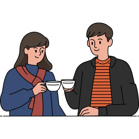Pareja disfrutando de un café juntos  Ilustración
