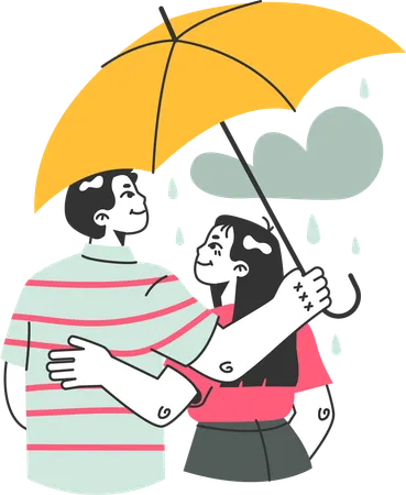 Pareja disfrutando de la lluvia  Ilustración